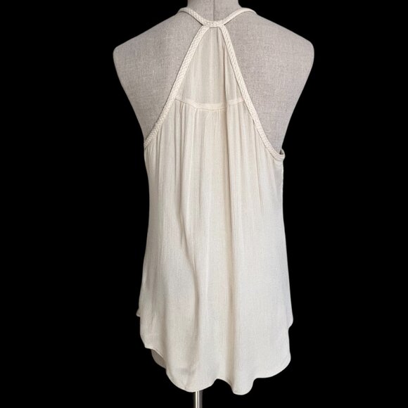 Solitaire Cream Sleeveless Halter Top Crochet Overlay Racerback Womens Size L ? - Picture 4 of 8